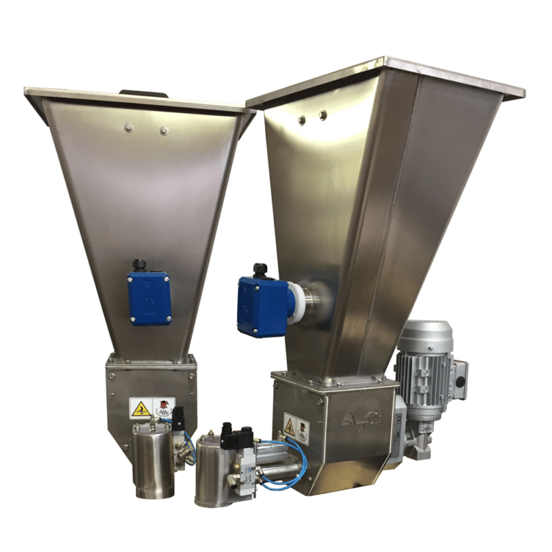 Single screw volumetric dosers for weighing hoppers